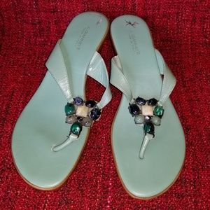 Turquoise Italian Leather Sandals Adorned w/Stones